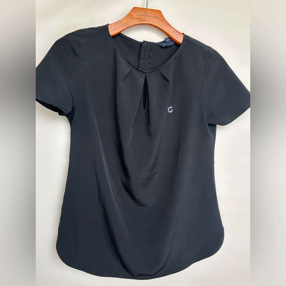 Land's End Chase Bank Logo Short-Sleeve Blouse with Brass Zipper